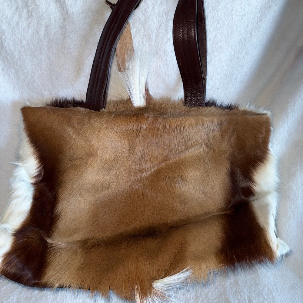 Brown and White Deer Hide Tote Bag